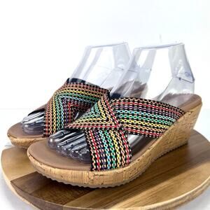 NEW Skechers Cali Beverlee Delighted Multi Rainbow Women's Wedge Sandals 8
